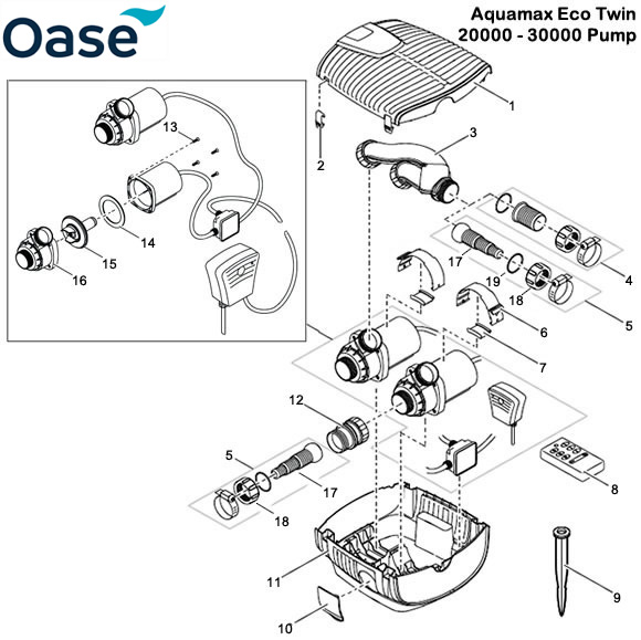Oase Aquamax Eco Premium Twin 20000 - 30000 Pump Spare Parts