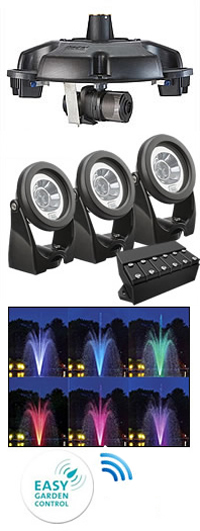 Oase Pond Jet Eco Floating Fountain and RGB LED EGC Light Set