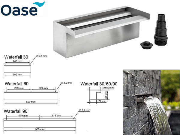 Large image of Oase Stainless Steel Waterfall 30 - 30cm wide