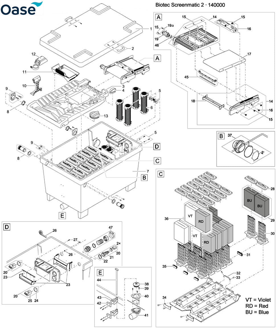 Oase BioTec ScreenMatic 2 - 140000 Filter Spare Parts Exploded Diagram