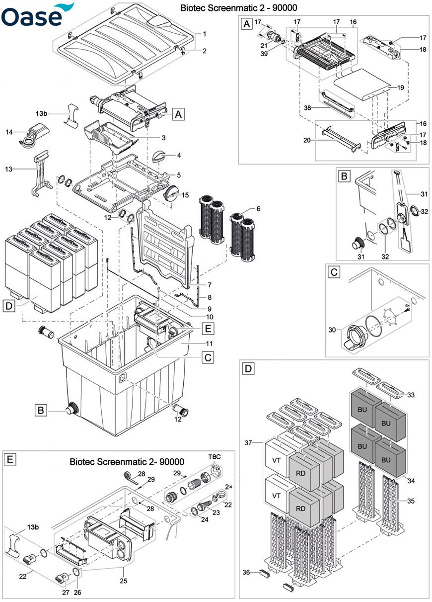 Oase BioTec ScreenMatic 2 - 90000 Filter Spare Parts Exploded Diagram