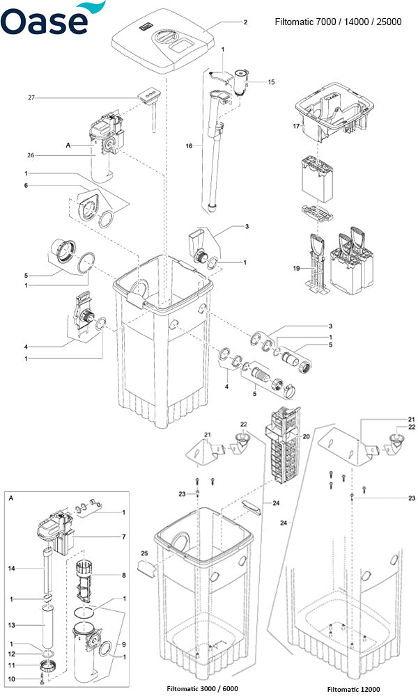 Oase FiltoMatic Filter Spare Parts Exploded Diagram