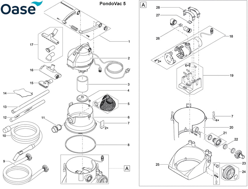 Oase PondoVac 5 Vacuum Spare Parts Exploded Diagram