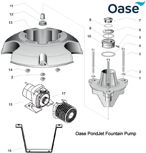 Oase PondJet Fountain Pump Spare Parts (non Eco) Exploded Diagram
