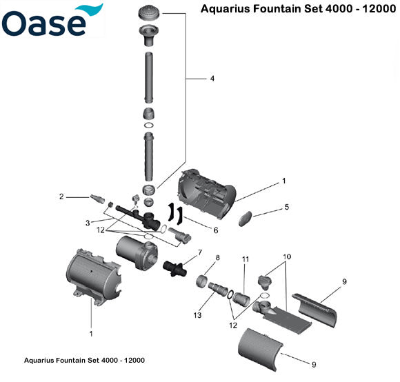 Oase Aquarius Fountain Set 4000 - 12000 Pump Spare Parts Exploded Diagram