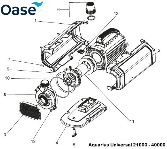 Oase Aquarius Universal 21000 - 40000 Expert (ProfiNaut) Fountain Pump Spare Parts Exploded Diagram