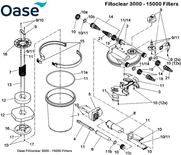 Oase FiltoClear 3000 - 15000 Filter Spare Parts Exploded Diagram