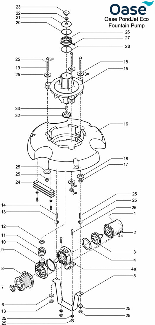 Oase PondJet Eco Fountain Pump Spare Parts Exploded Diagram