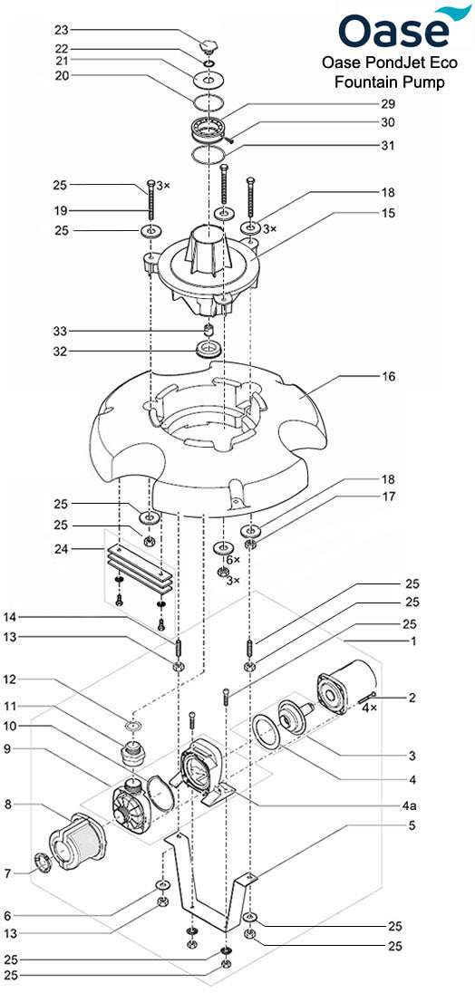 Oase PondJet Eco Fountain Pump Spare Parts Exploded Diagram