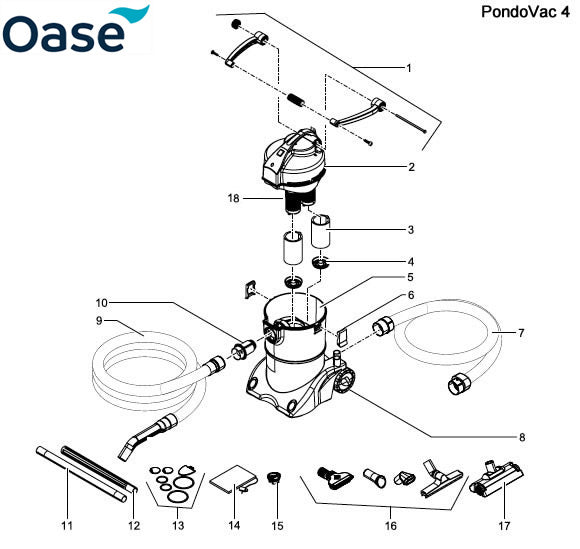 Oase PondoVac 3 and 4 Pond Vacuum Spare Parts Exploded Diagram