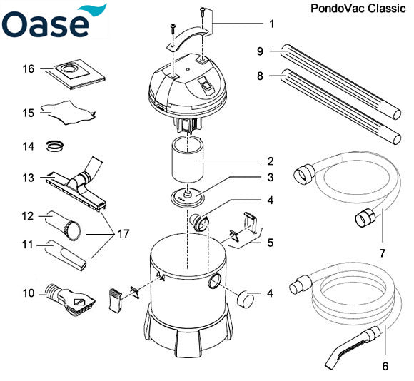 Oase PondoVac Classic Pond Vacuum Spare Parts Exploded Diagram
