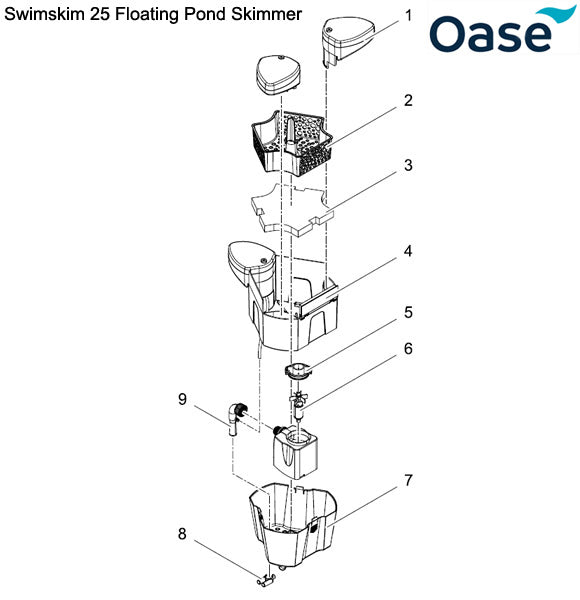 Oase SwimSkim 25 Floating Pond Skimmer Spare Parts Exploded Diagram