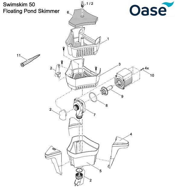 Oase SwimSkim 50 Floating Pond Skimmer Spare Parts Exploded Diagram