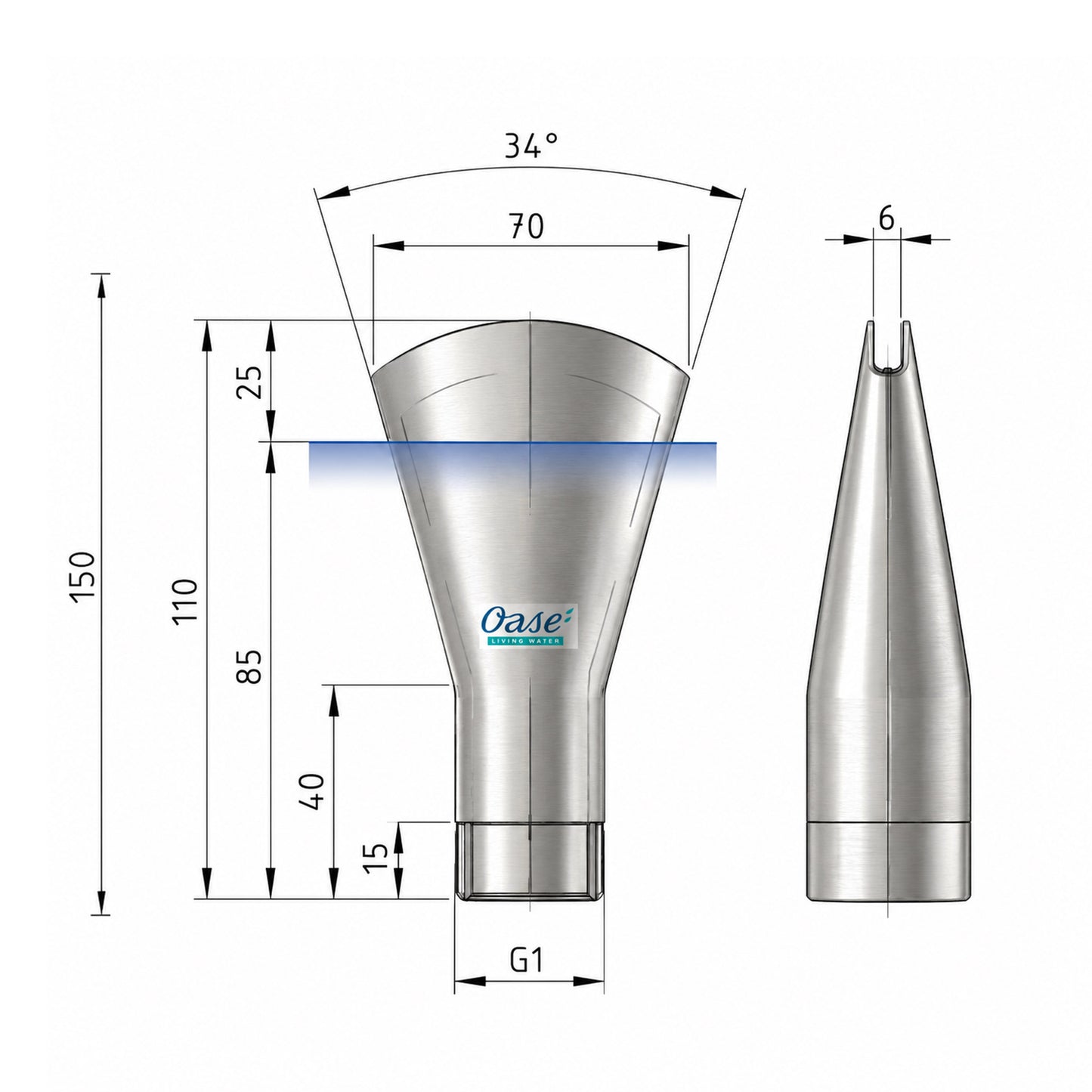 Oase Fan Jet 10 - 6E Fountain Nozel - 1 Inch Thread (53056)