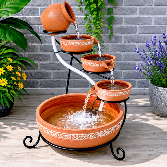 PondXpert - Terracotta - Solar Cascade with LED Light - Day