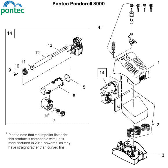 Pontec Pondorell 3000 Complete Pond Filter Spare Parts Exploded Diagram
