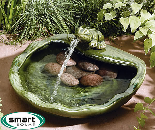 Large image of Solar Frog Ceramic Water Feature