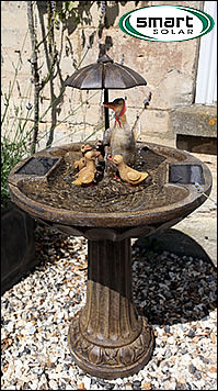 Duck Family Umbrella Solar Birdbath Fountain