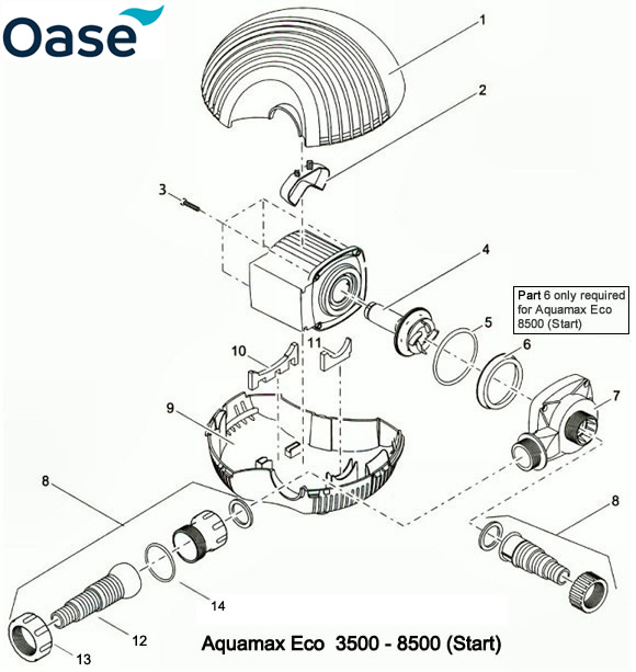 Oase Aquamax Eco 3500 - 8500 Pond Pump Spare Parts (Start)