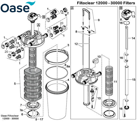 Oase Filtoclear 12000 - 30000 Filter Spare Parts