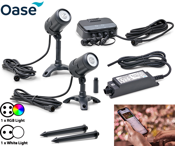 Large image of Oase LunAqua Connect Medium White and RGB 2 Light Controllable Set