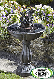 Tipping Pail Solar Birdbath Fountain