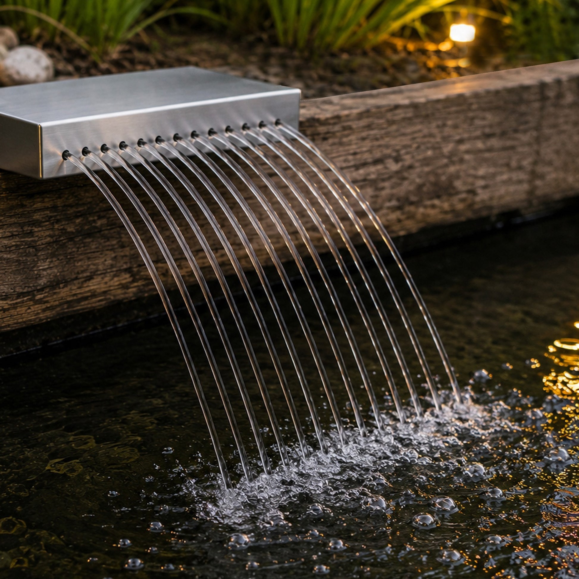 Archer Falls Stainless Steel Waterfall 300mm Back Entry Insitu
