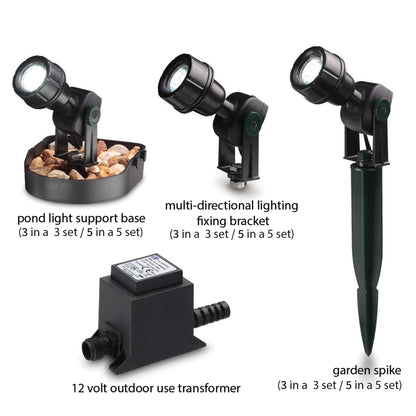 Blagdon Pond and Garden Light 3 and 5 x 1w Light Set Kit Pic2