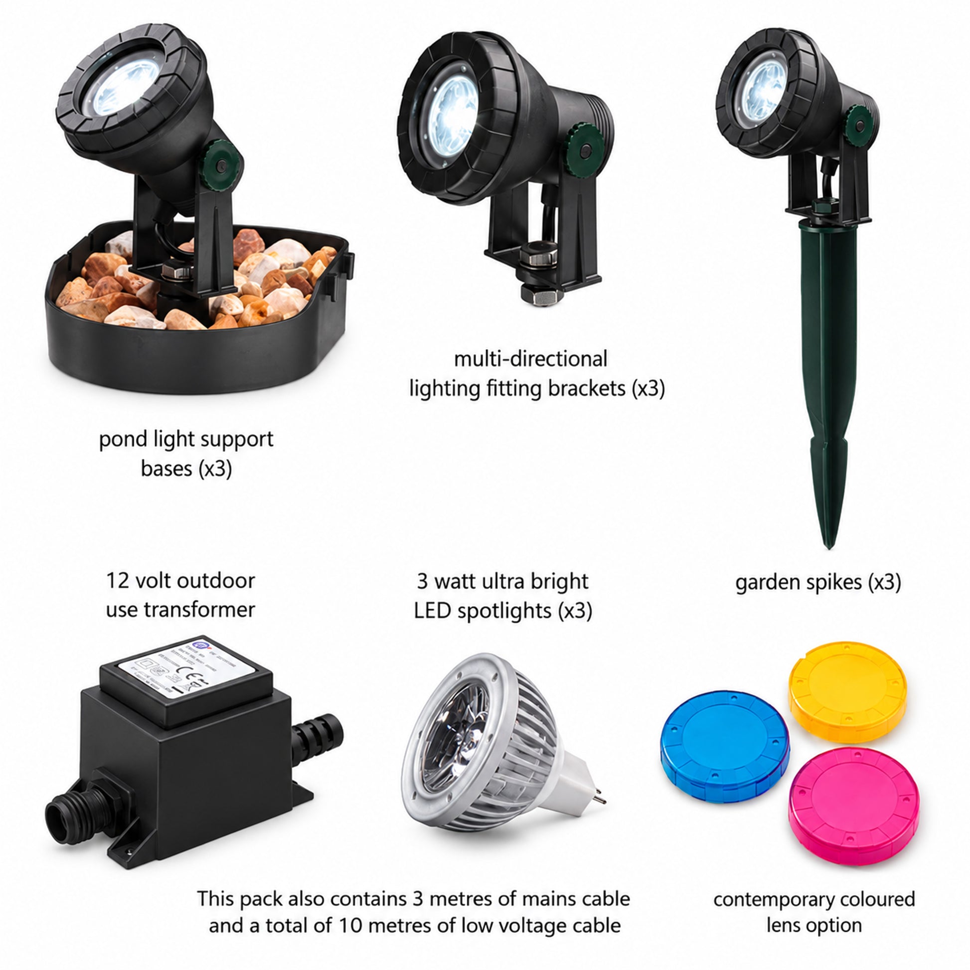 Blagdon Pond and Garden Light 3 x 3w Light Set Kit Pic2
