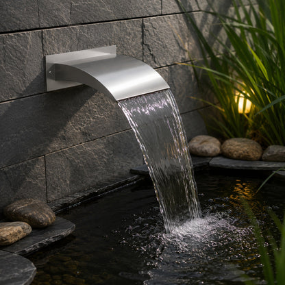 Curved Vertical Stainless Steel Spout Waterfall 2000mm Back Entry Insitu
