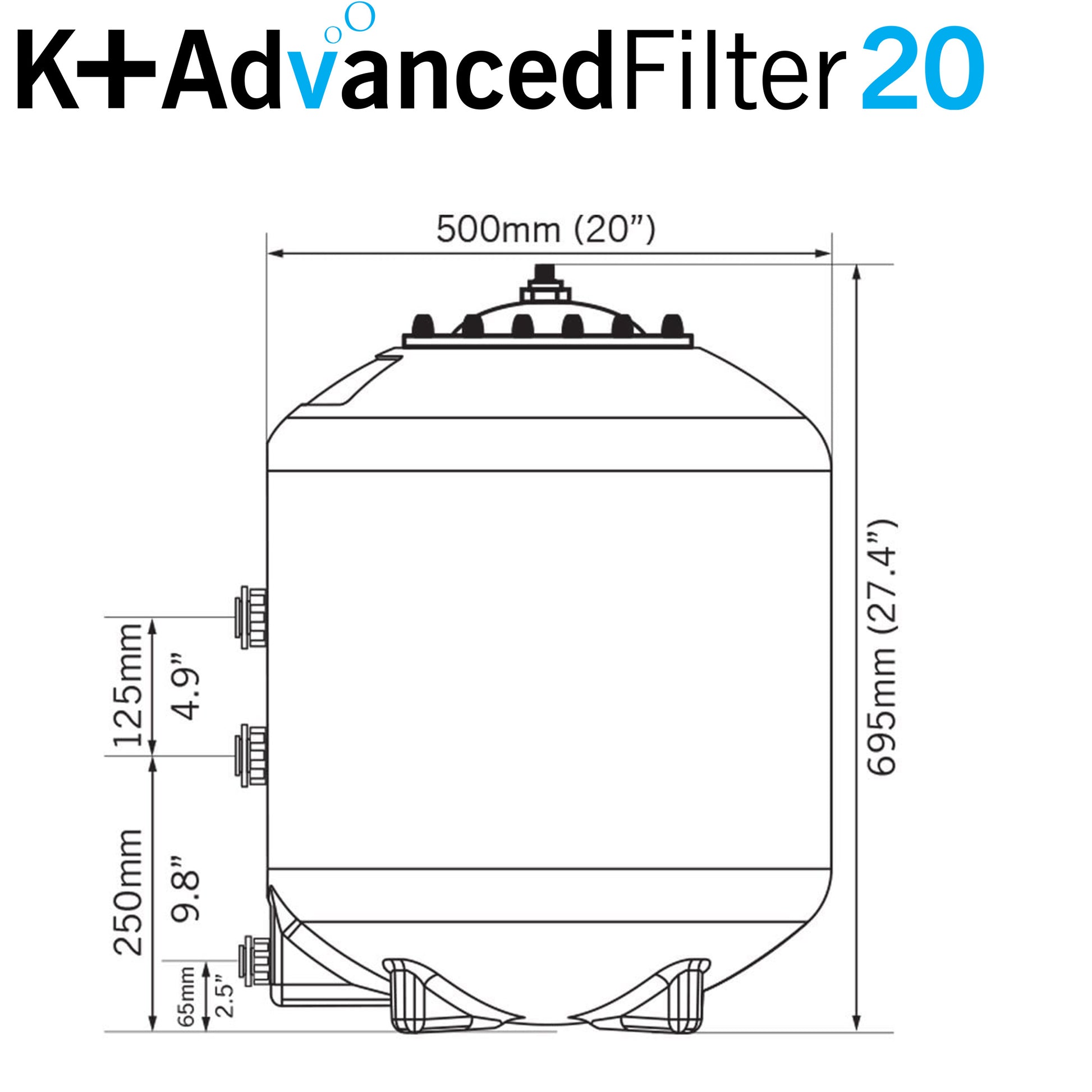 Evolution Aqua K Plus Advanced Pond Filters 20 with Mport - Dimensions