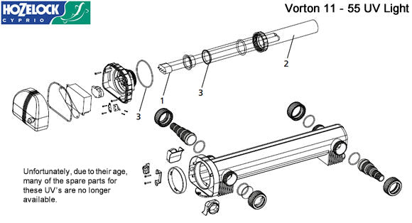 Hozelock Vorton 11 - 55 Ultra Violet Spare Parts Exploded Diagram