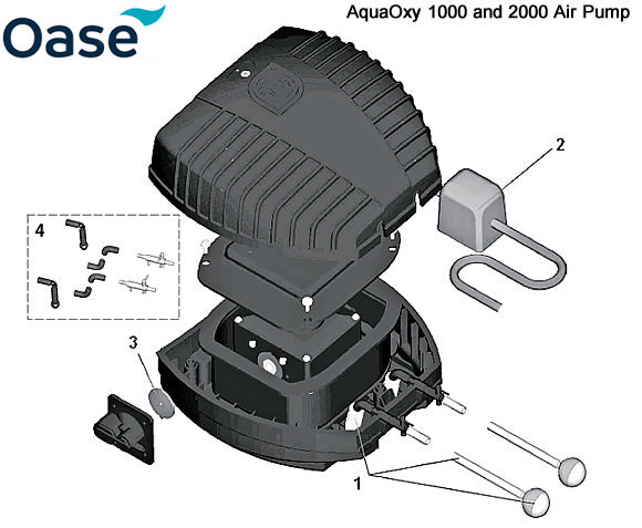 Oase AquaOxy 1000 / 2000 Air Pump Spare Parts Exploded Diagram