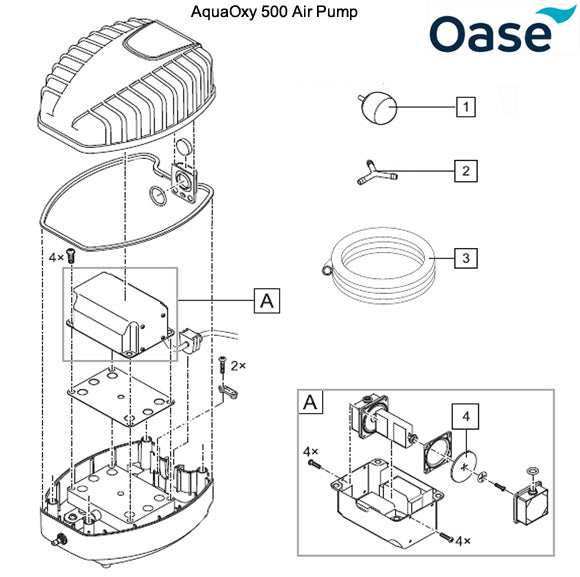 Oase AquaOxy 500 Air Pump Spare Parts Exploded Diagram