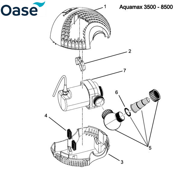 Oase AquaMax 3500 - 8500 Pond Pump Spare Parts Exploded Diagram