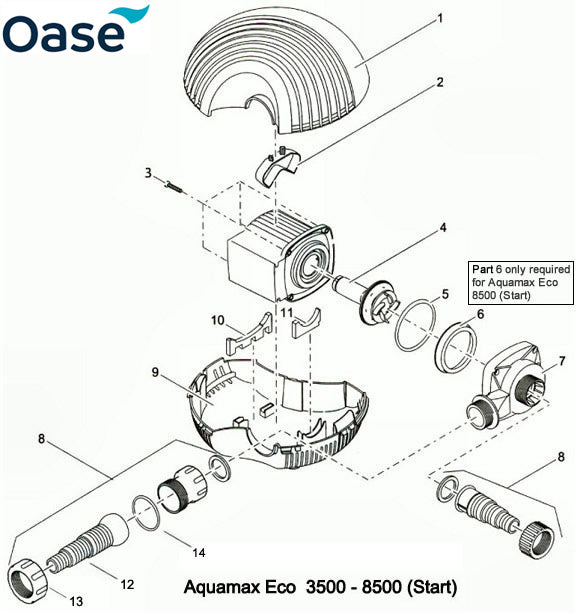 Oase AquaMax Eco 3500 - 8500 Pond Pump Spare Parts Exploded Diagram