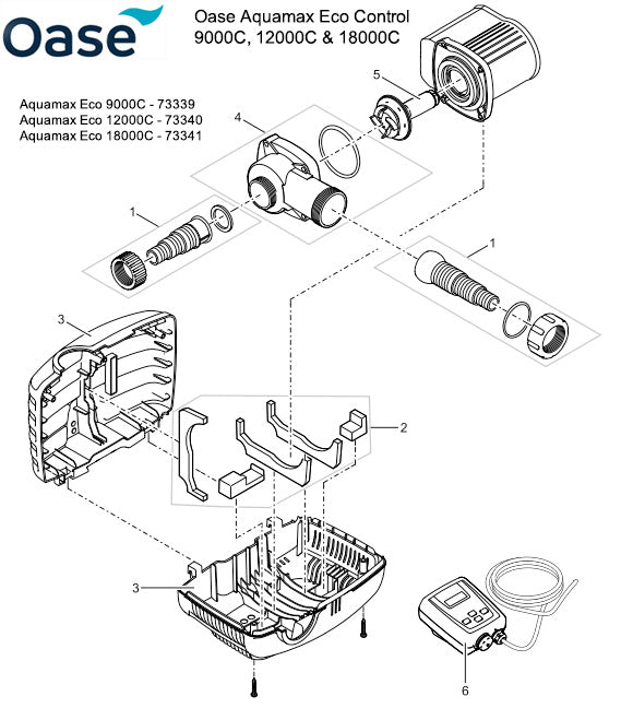 Oase AquaMax Eco Classic Control - 9000C - 18000C Pump Spare Parts Exploded Diagram
