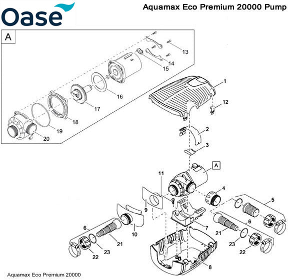 Oase AquaMax Eco Premium 20000 Pump Spare Parts Exploded Diagram