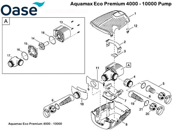Oase AquaMax Eco Premium 4000 - 10000 Pump Spare Parts Exploded Diagram