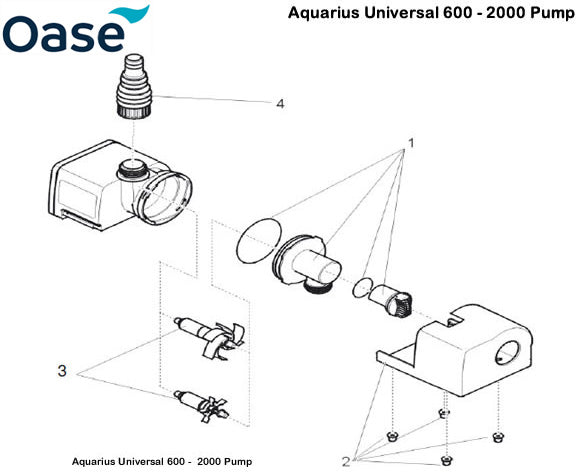 Oase Aquarius Universal 600 - 2000 Pump Spare Parts Exploded Diagram
