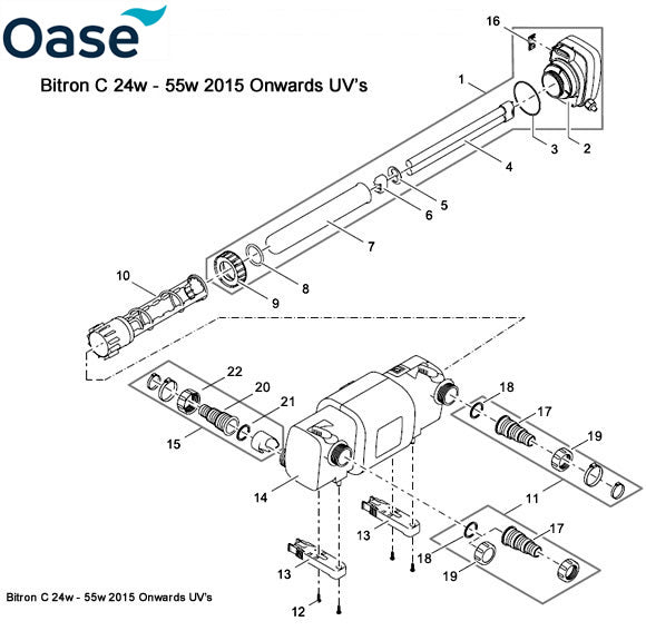 Oase Bitron C 24 - 55 Ultra Violet Light Spare Parts - 2015 Onwards Exploded Diagram