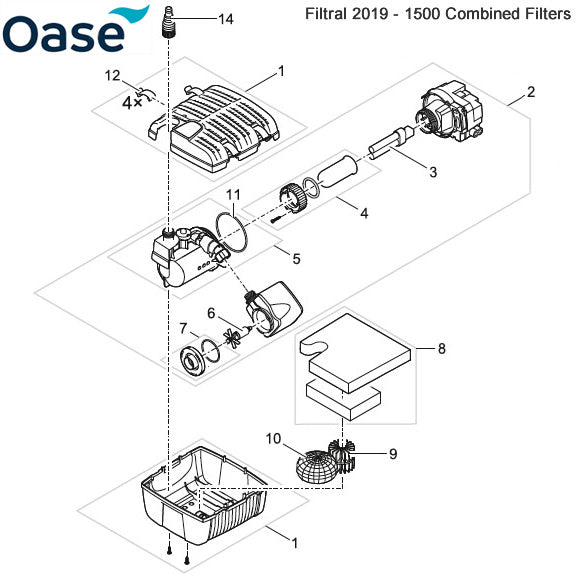 Oase Filtral 2019 - 1500 Combined Filter Spare Parts Exploded Diagram