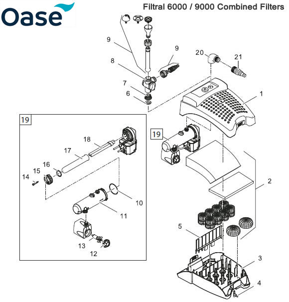 Oase Filtral 6000 - 9000 Combined Filter Spare Parts Exploded Diagram