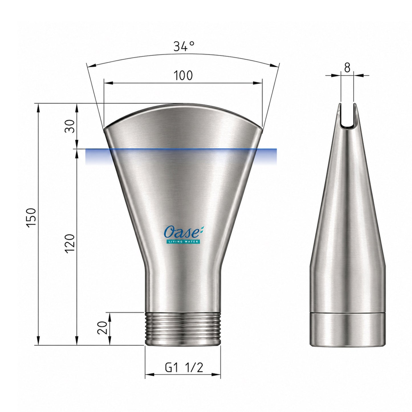 Oase Fan Jet 15 - 8E Fountain Nozel - 1½ Inch Thread (53047)