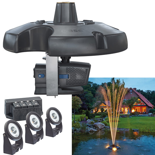 Oase PondJet ECO Premium Floating Fountain and White Fountain Illumination Light Set
