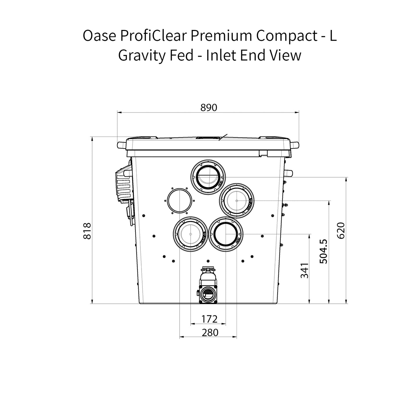 Oase ProfiClear Premium Compact - L - Gravity Fed Dimensions - Inlet End  View