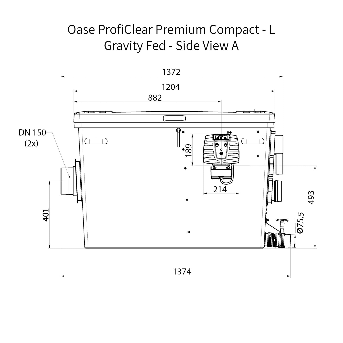 Oase ProfiClear Premium Compact - L- Gravity Fed Dimensions - Side View A