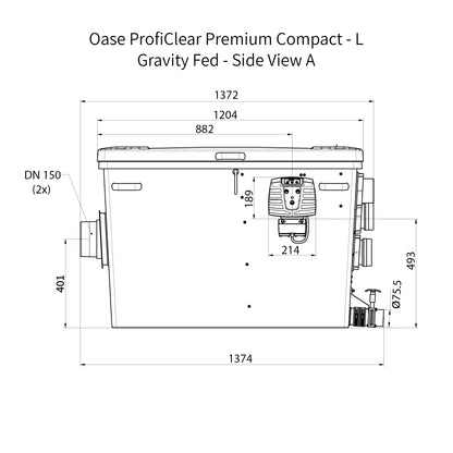 Oase ProfiClear Premium Compact - L- Gravity Fed Dimensions - Side View A