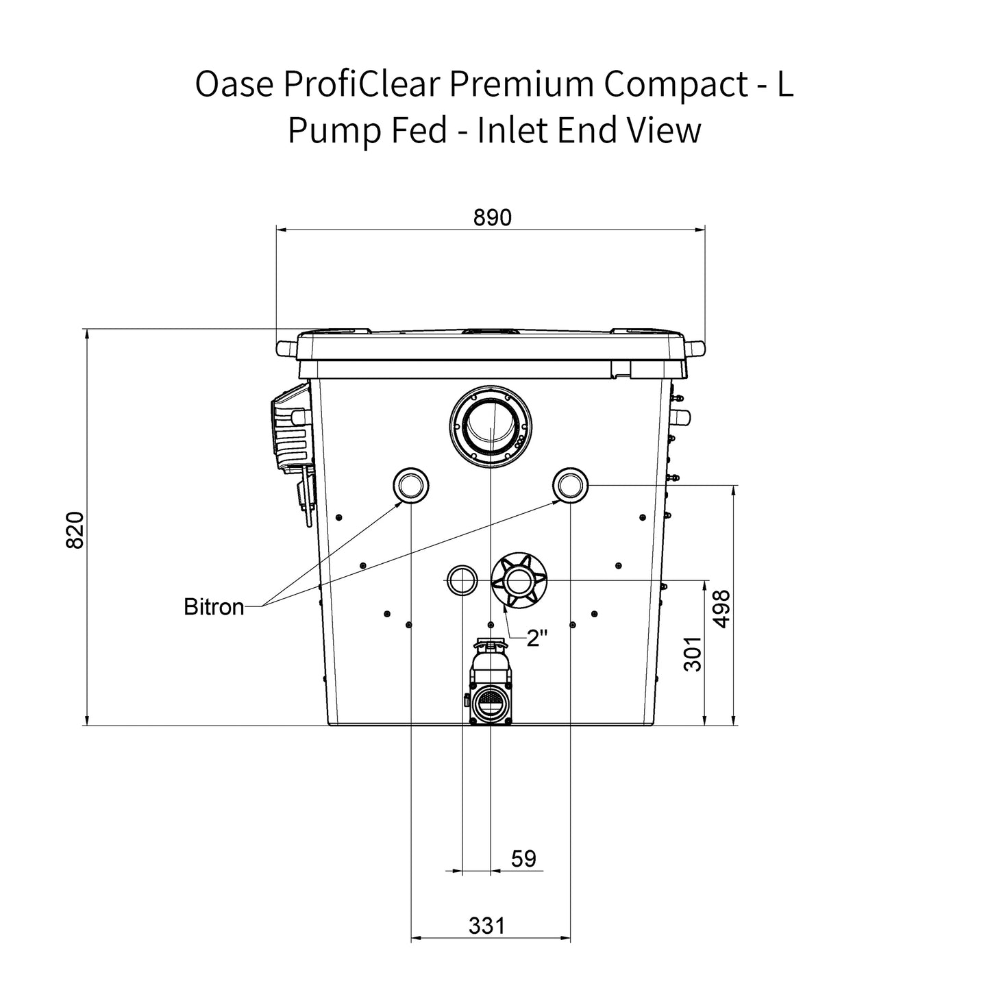 Oase ProfiClear Premium Compact - L -Pump Fed Dimensions - Inlet End View