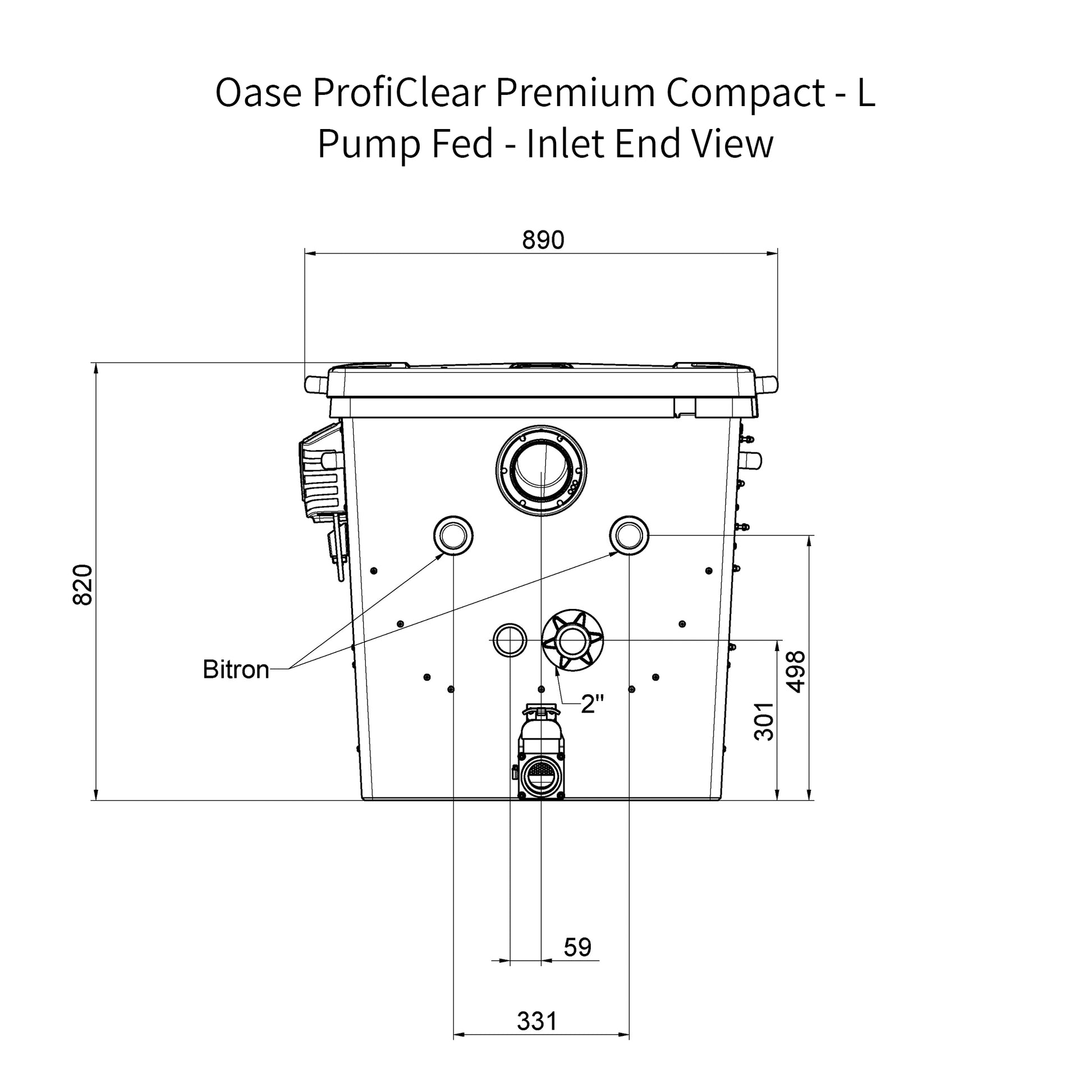 Oase ProfiClear Premium Compact - L -Pump Fed Dimensions - Inlet End View